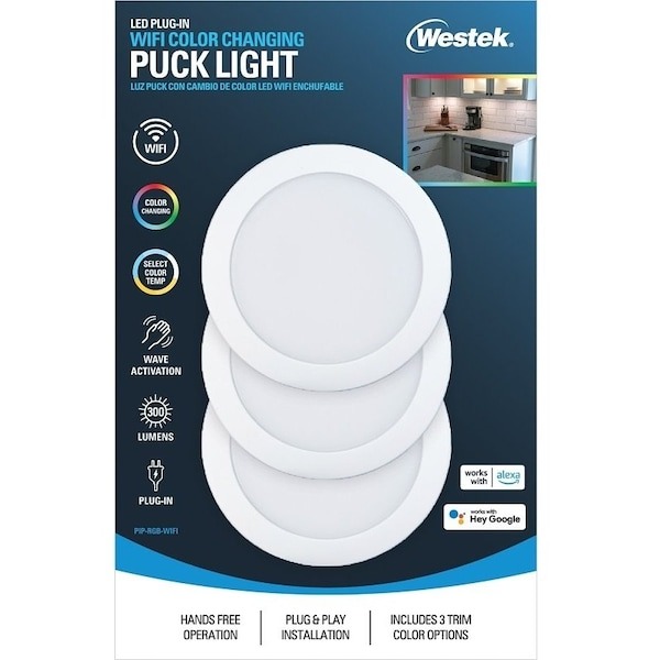 Westek WiFi and Motion Controlled Puck Light, 120 V, 35 W, 3Lamp, LED Lamp, 300 Lumens