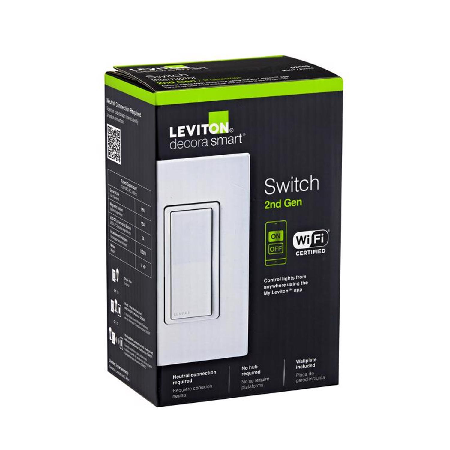 Leviton Decora 15 amps WiFi Smart Smart-Enabled Switch White 1 pk