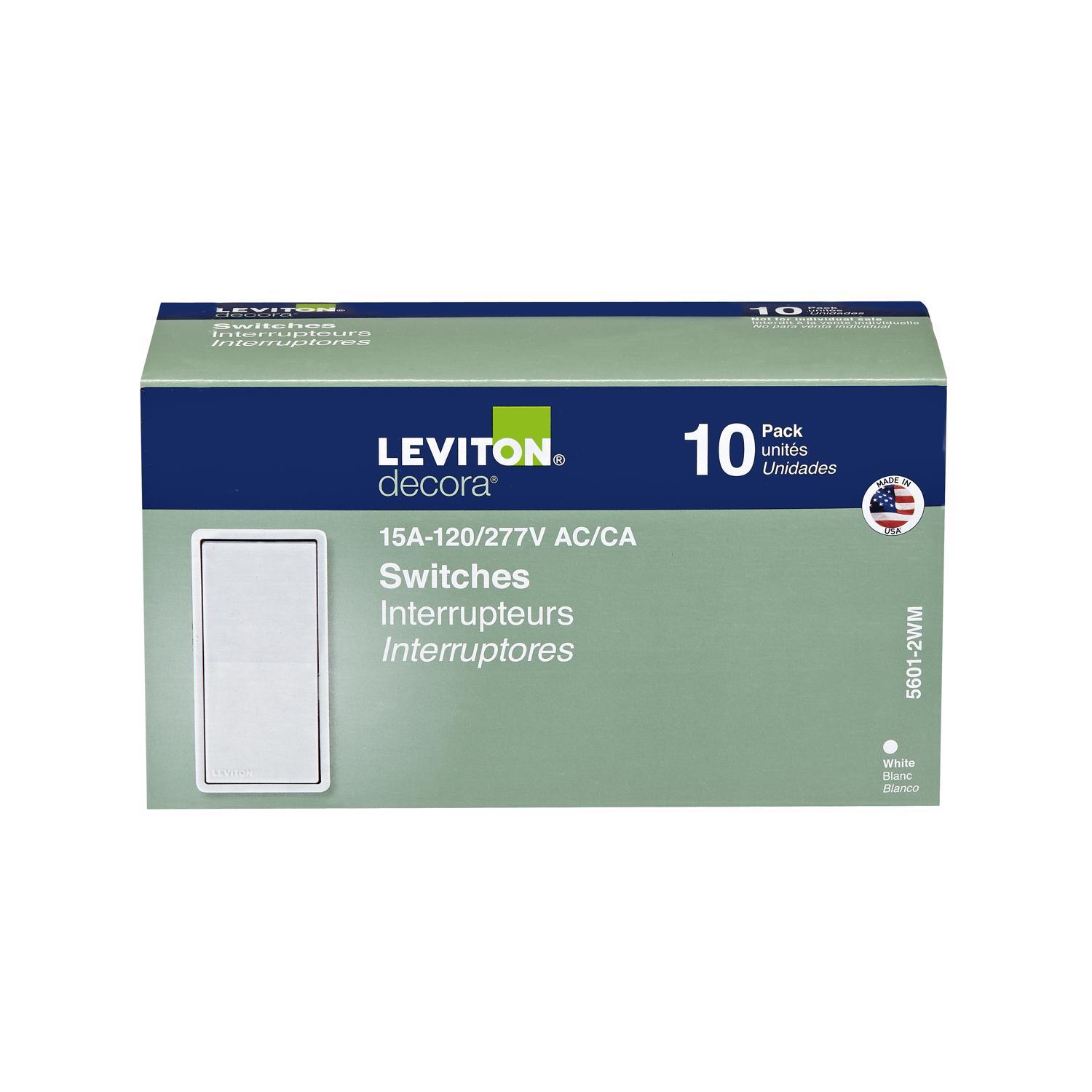 Leviton Decora 15 amps Single Pole Rocker Switch White 10 pk