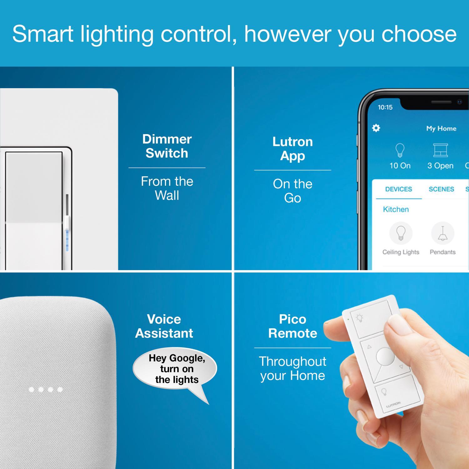 Lutron Caseta White 150 W Toggle Smart-Enabled Dimmer Switch w/Remote Control 1 pk
