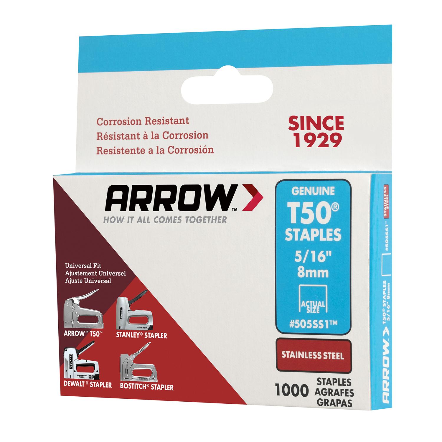 Arrow T50 3/8 in. W X 5/16 in. L 18 Ga. Flat Crown Heavy Duty Staples 1000 pk