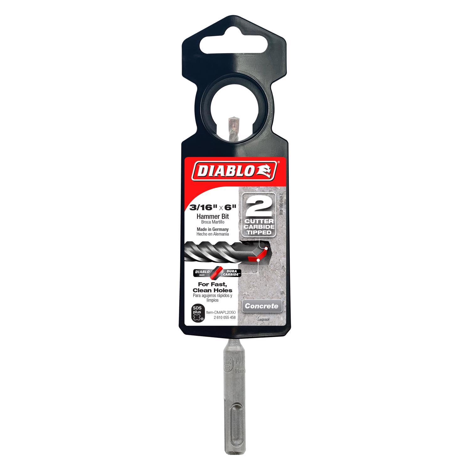 Diablo 3/16 in. X 6 in. L Carbide Tipped 2-Cutter Hammer Drill Bit SDS-Plus Shank 1 pk