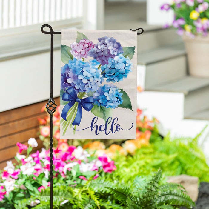 Evergreen Hydrangea Bouquet Burlap Garden Flag