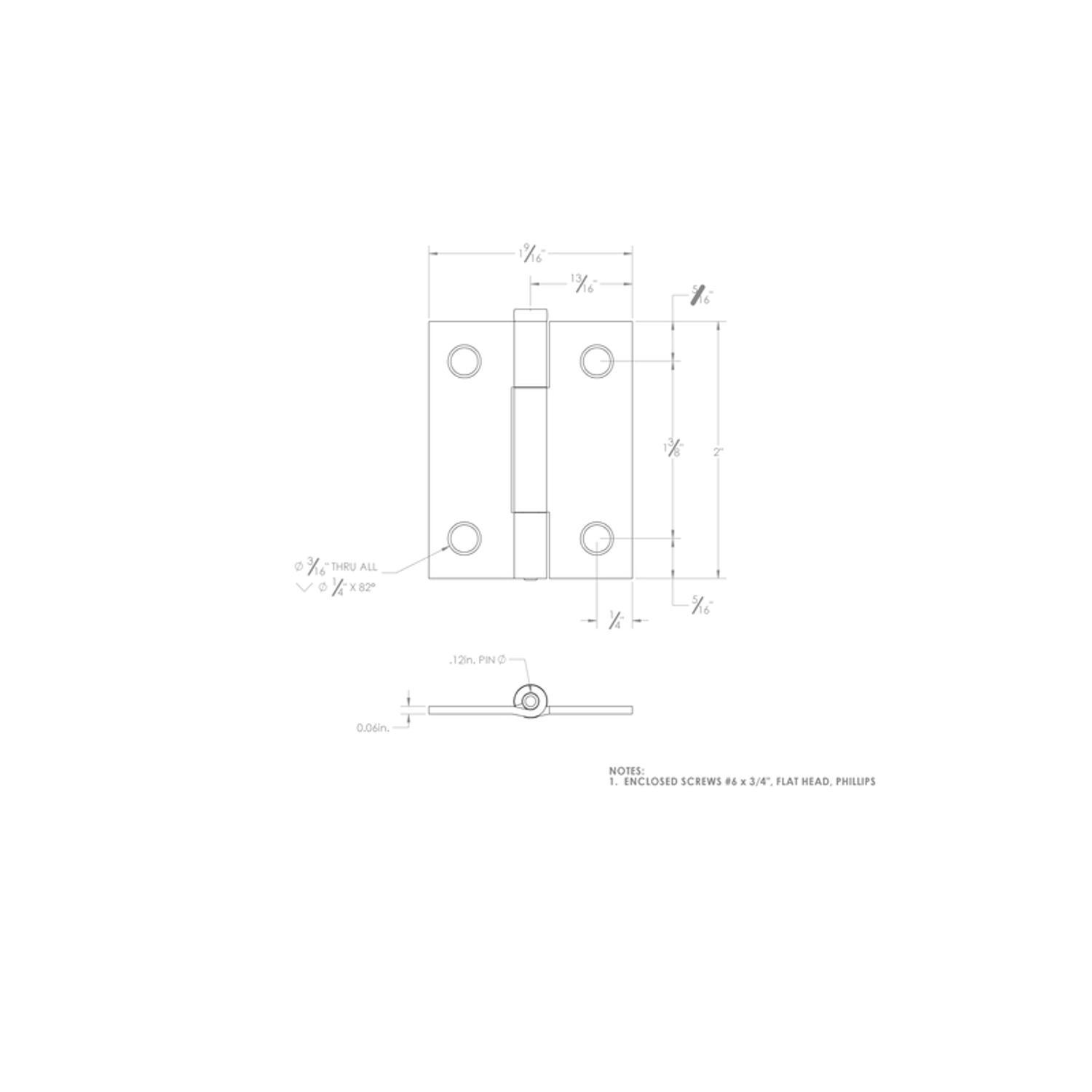 Ace 2.75 in. W X 2 in. L Zinc Plated Silver Zinc Narrow Hinge 2 pk