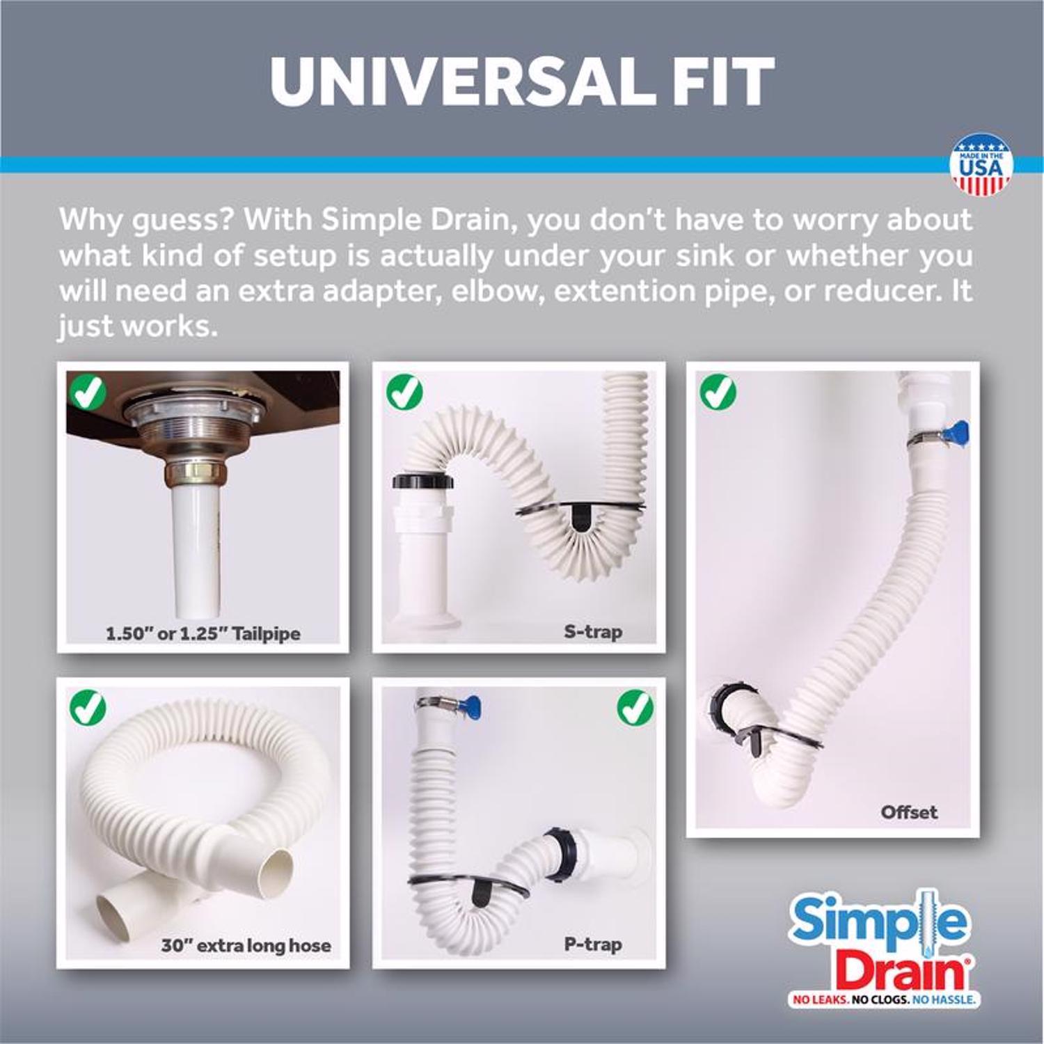 Simple Drain 2.5 ft. L Rubber Slotted Sink Drain Kit
