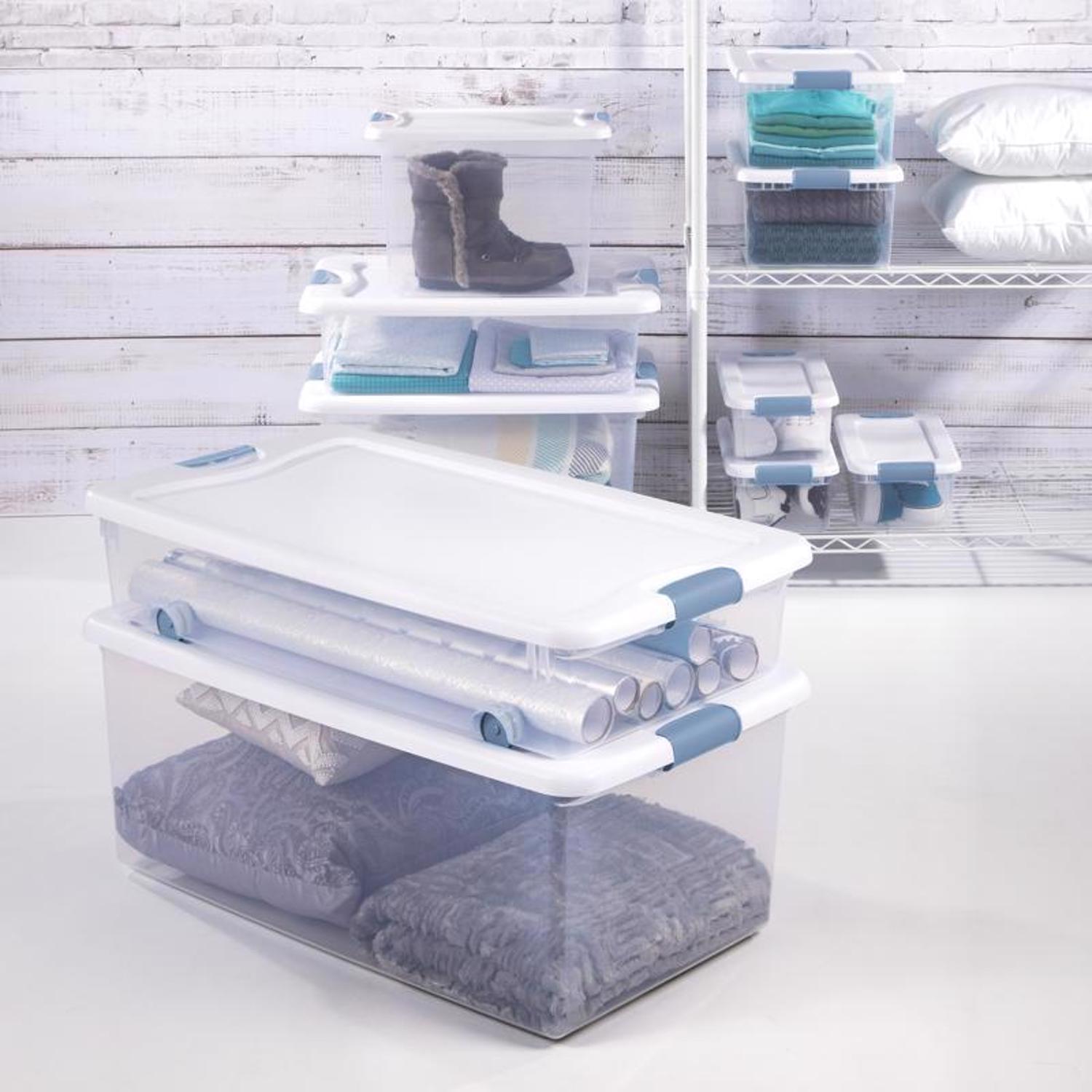 Sterilite 32 qt Clear/White Latch Storage Box 6-7/8 in. H X 23-3/4 in. W X 16 in. D Stackable