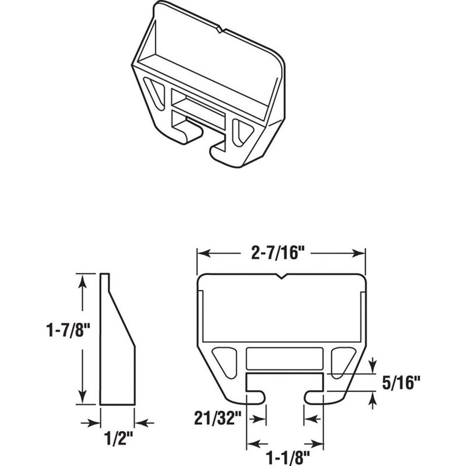 Prime-Line 1-1/8 in. L Polyethylene Center Guide Drawer Track Guide 1 pk