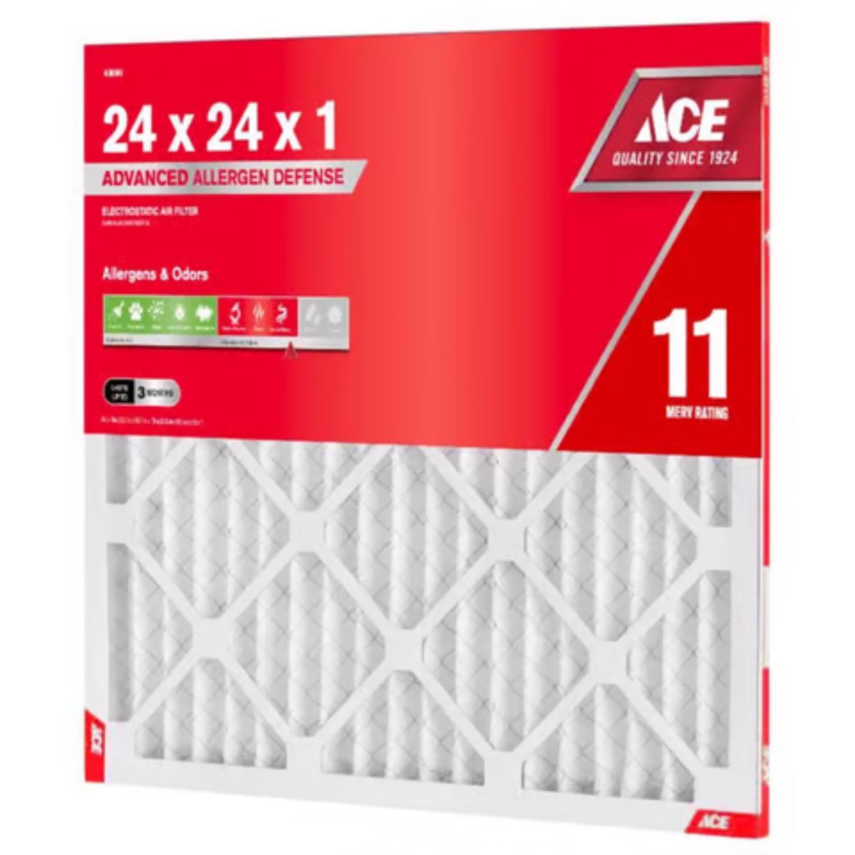 Ace 24 in. W x 24 in. H x 1 in. Synthetic 11 MERV Pleated Air Filter 1 pk