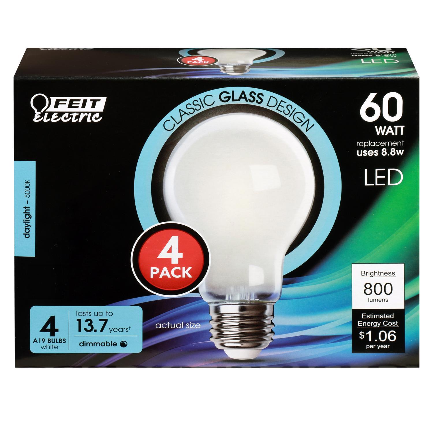 Feit Enhance A19 E26 (Medium) LED Bulb Daylight 60 Watt Equivalence 4 pk