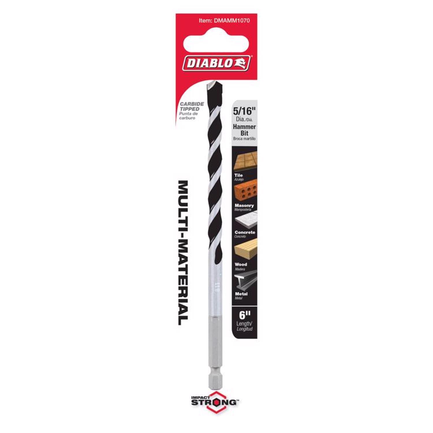 Diablo 5/16 in. X 6 in. L Multi-Material Carbide Tipped Hammer Drill Bit Hex Shank 1 pk