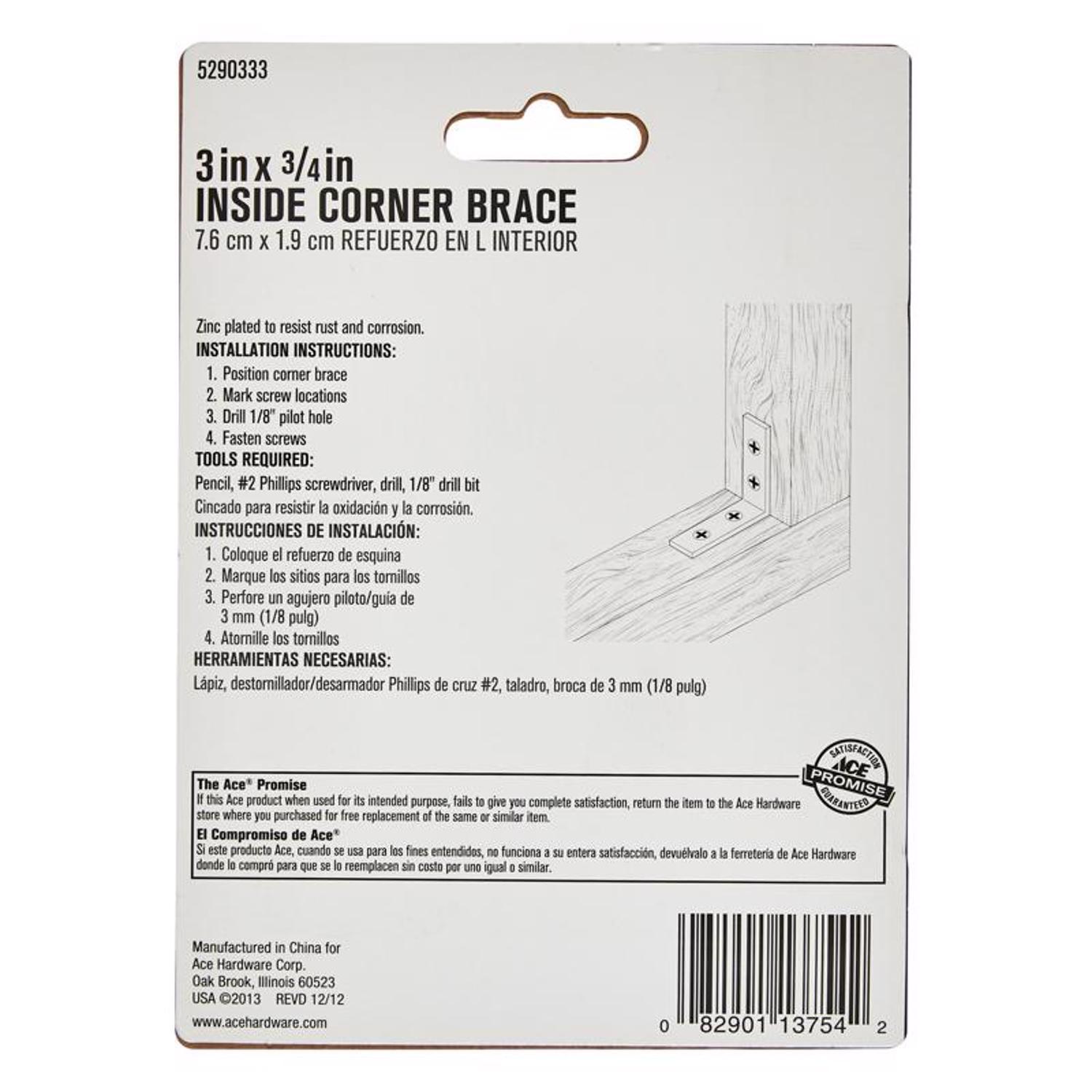 Ace 3 in. H X 4..75 in. W X 3 in. D Zinc Inside L Corner Brace