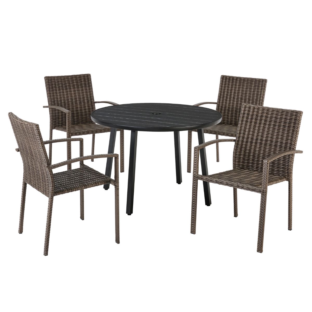 Living Accents 5PC Round Dining Set Black/Woven Wicker