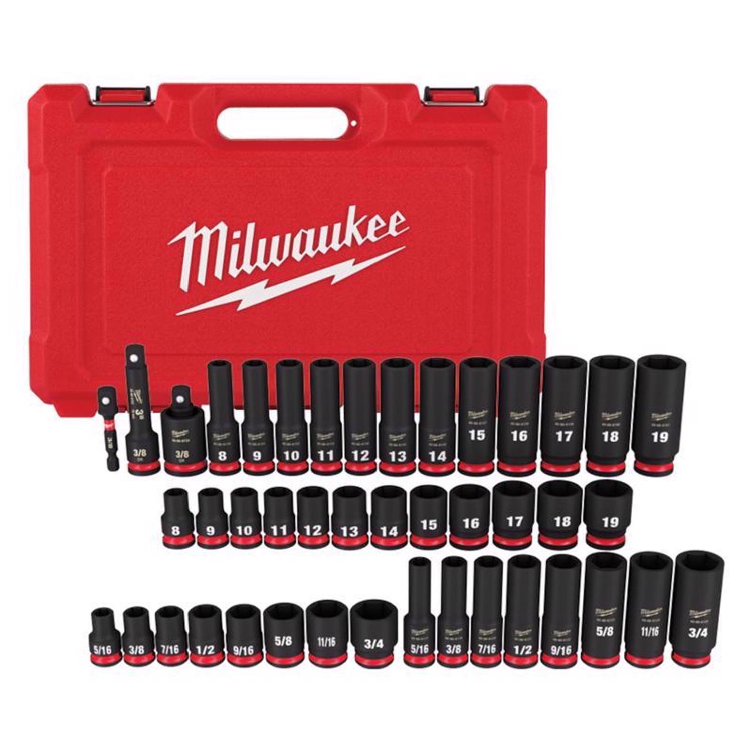 Milwaukee Shockwave 3/8 in. drive Metric/SAE 6 Point Standard/Deep Impact Rated Socket Set 43 Pack