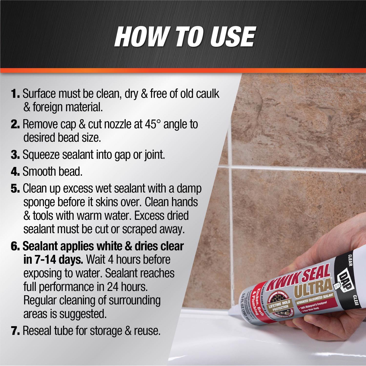 DAP Kwik Seal Ultra Clear Siliconized Acrylic Kitchen and Bath Caulk Sealant 5.5 oz