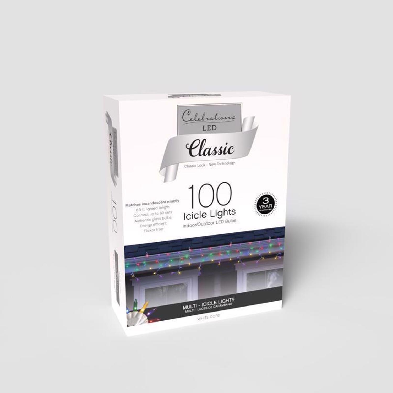 Celebrations Classic LED T5 Pure White 100 ct Icicle Christmas Lights 6 ft.