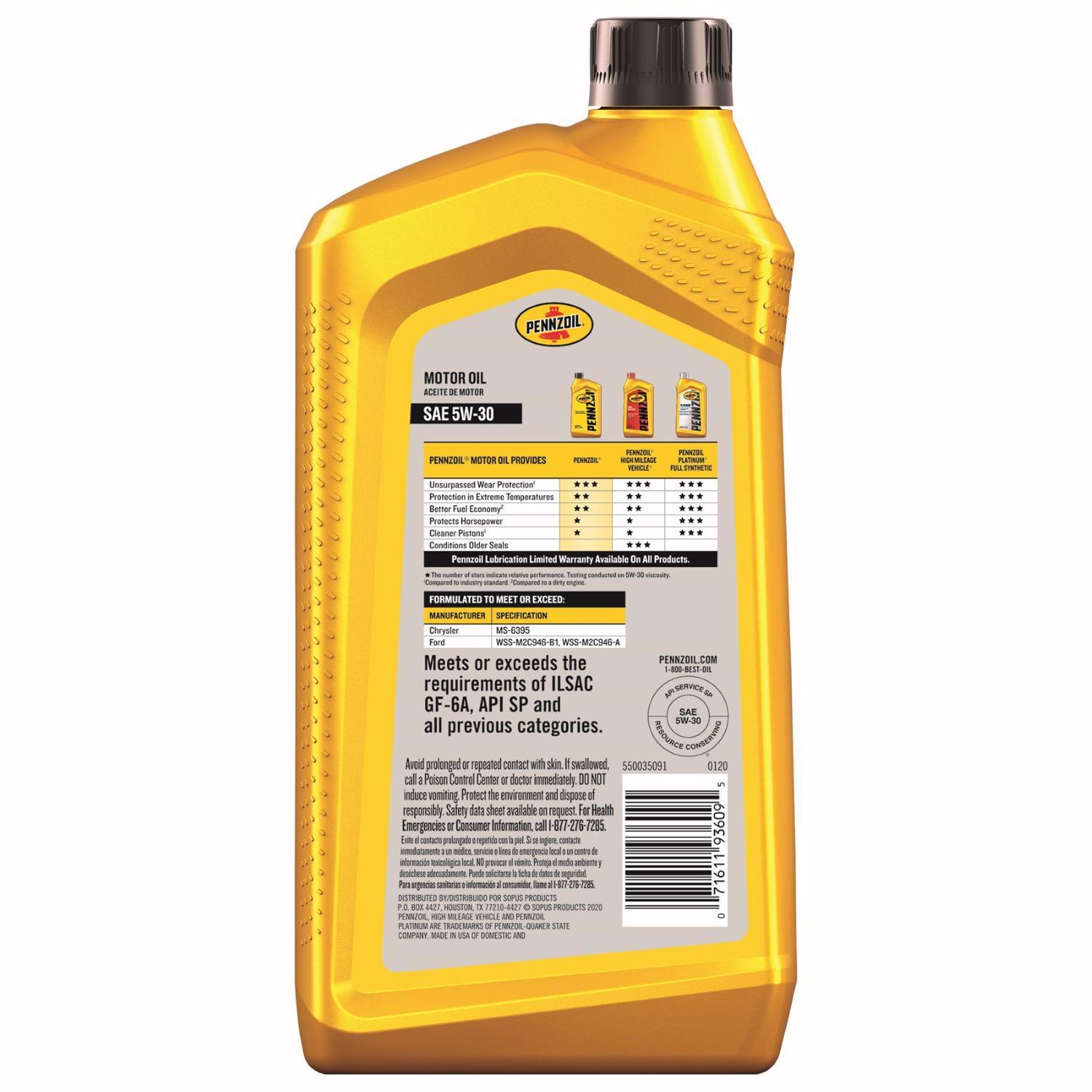 Pennzoil 5W-30 Synthetic Blend Motor Oil 1 qt 1 pk