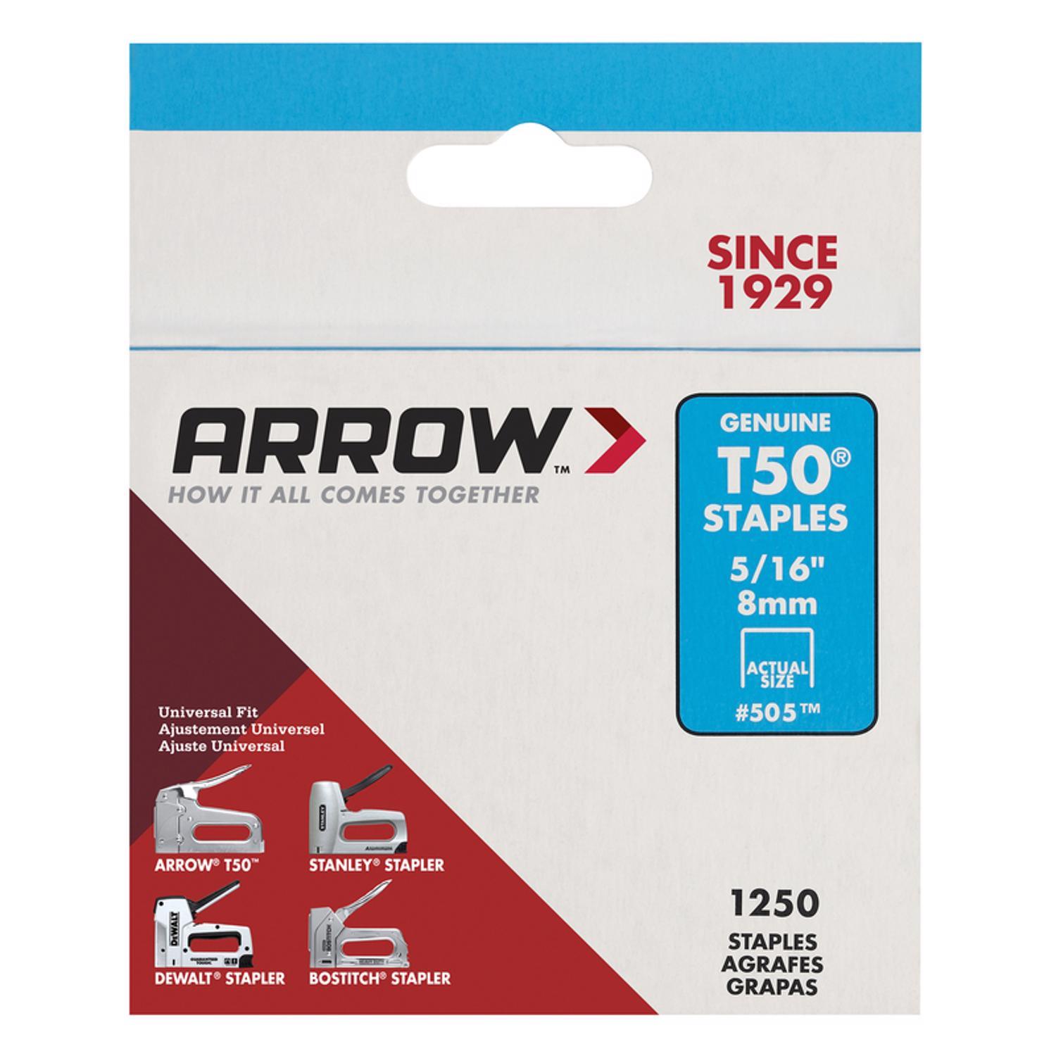 Arrow T50 3/8 in. W X 5/16 in. L 18 Ga. Flat Crown Heavy Duty Staples 1250 pk