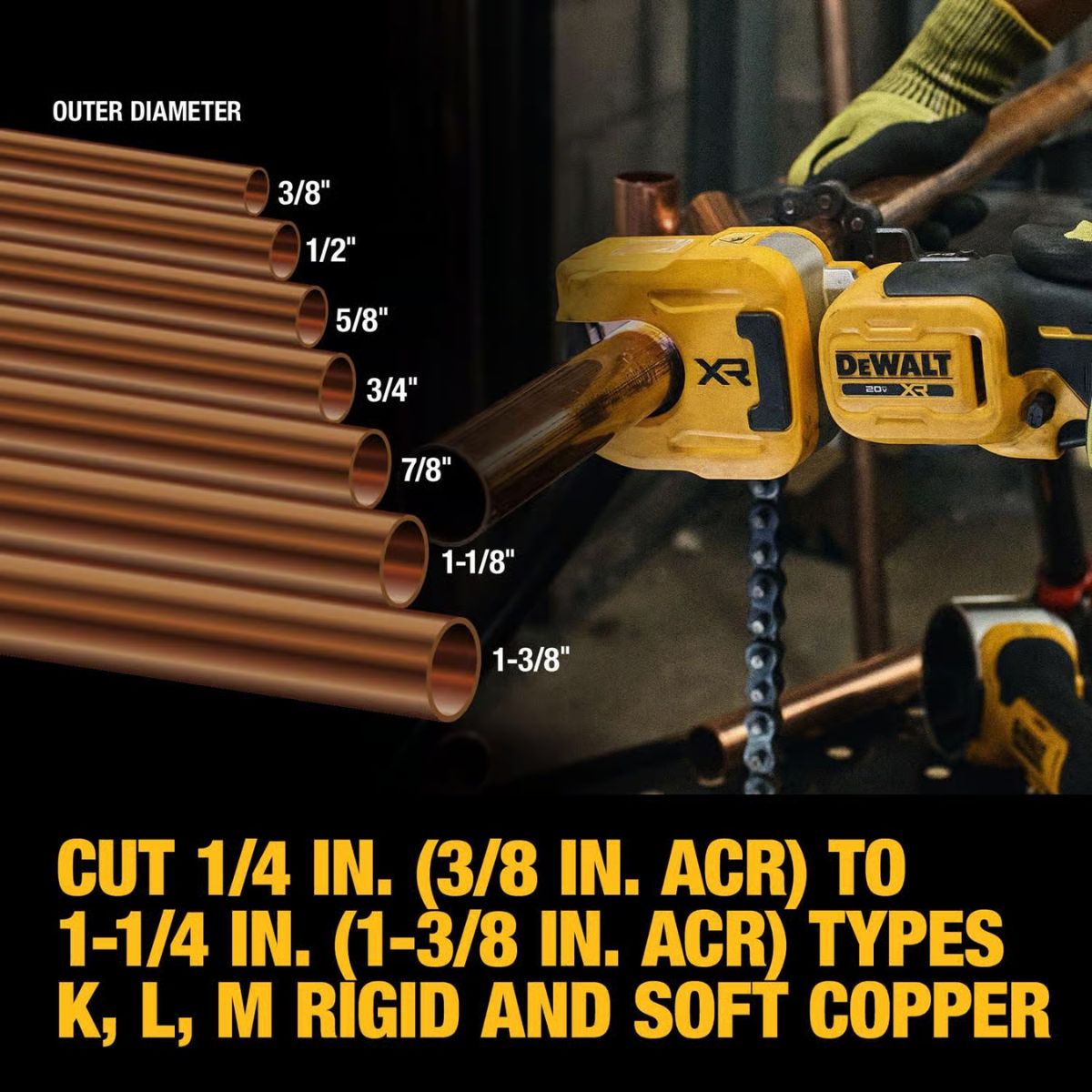 DeWalt 20V MAX XR 1-1/4 in. Copper Tubing Cutter Black/Yellow 1 Piece