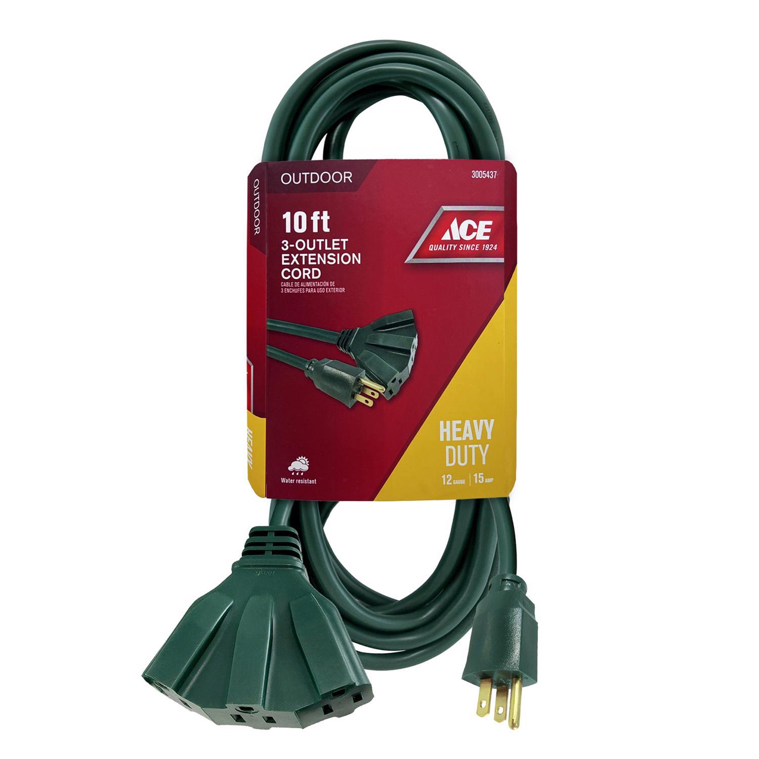 Ace Indoor or Outdoor 10 ft. L Green Triple Outlet Cord 12/3 SJTW