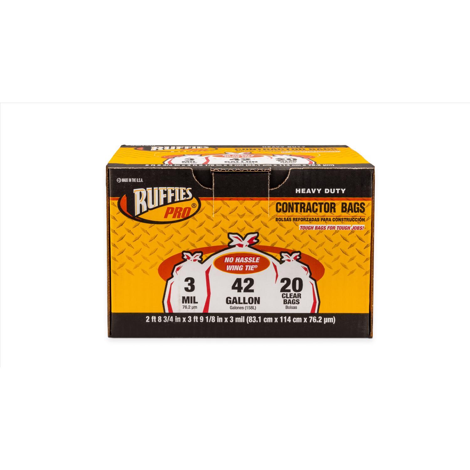 Ruffies Pro 42 gal Contractor Bags Wing Ties 20 pk 3 mil