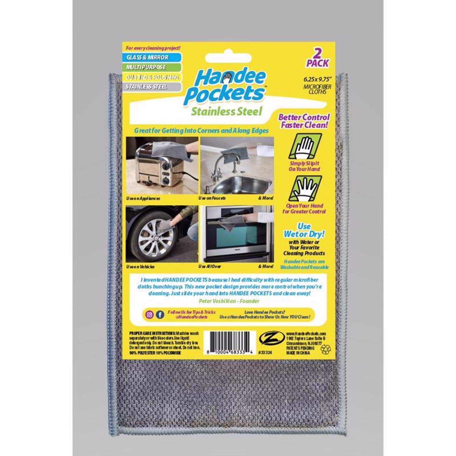 Handee Pockets Microfiber Cleaning Cloth 6.25 in. W X 9.75 in. L 2 pk