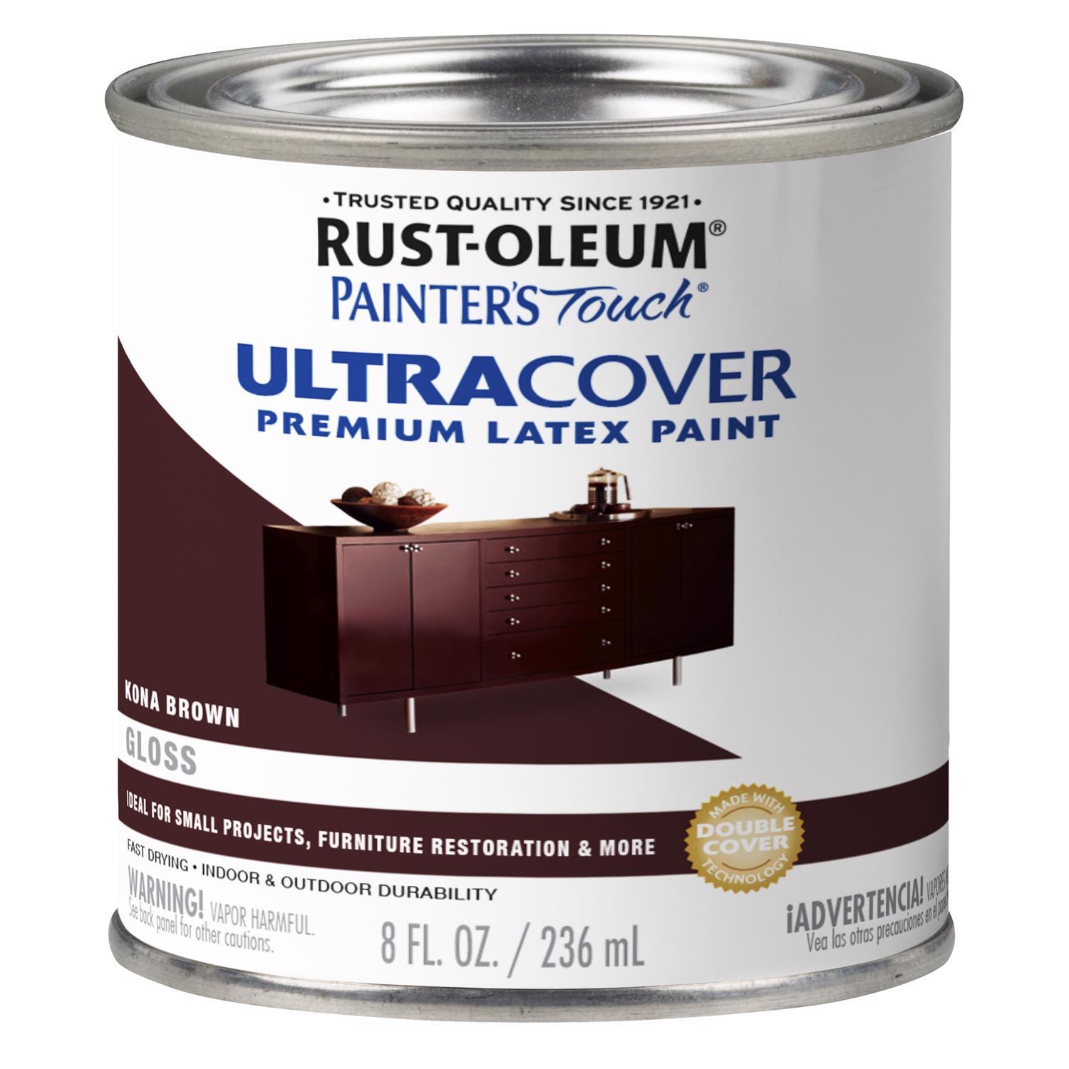 Rust-Oleum Painters Touch Ultra Cover Gloss Kona Brown Water-Based Paint Exterior and Interior 8 oz