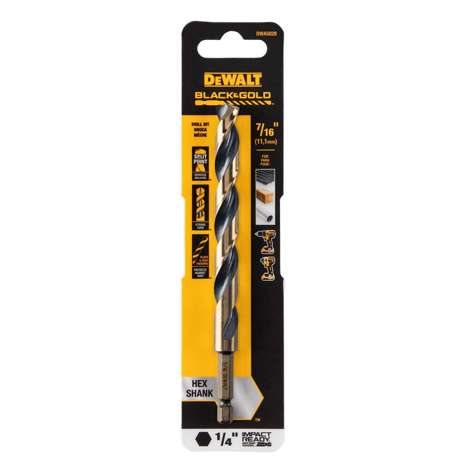 DEWALT Black & Gold 7/16 in. High Speed Steel Impact Ready Drill Bit Hex Shank 1 pk