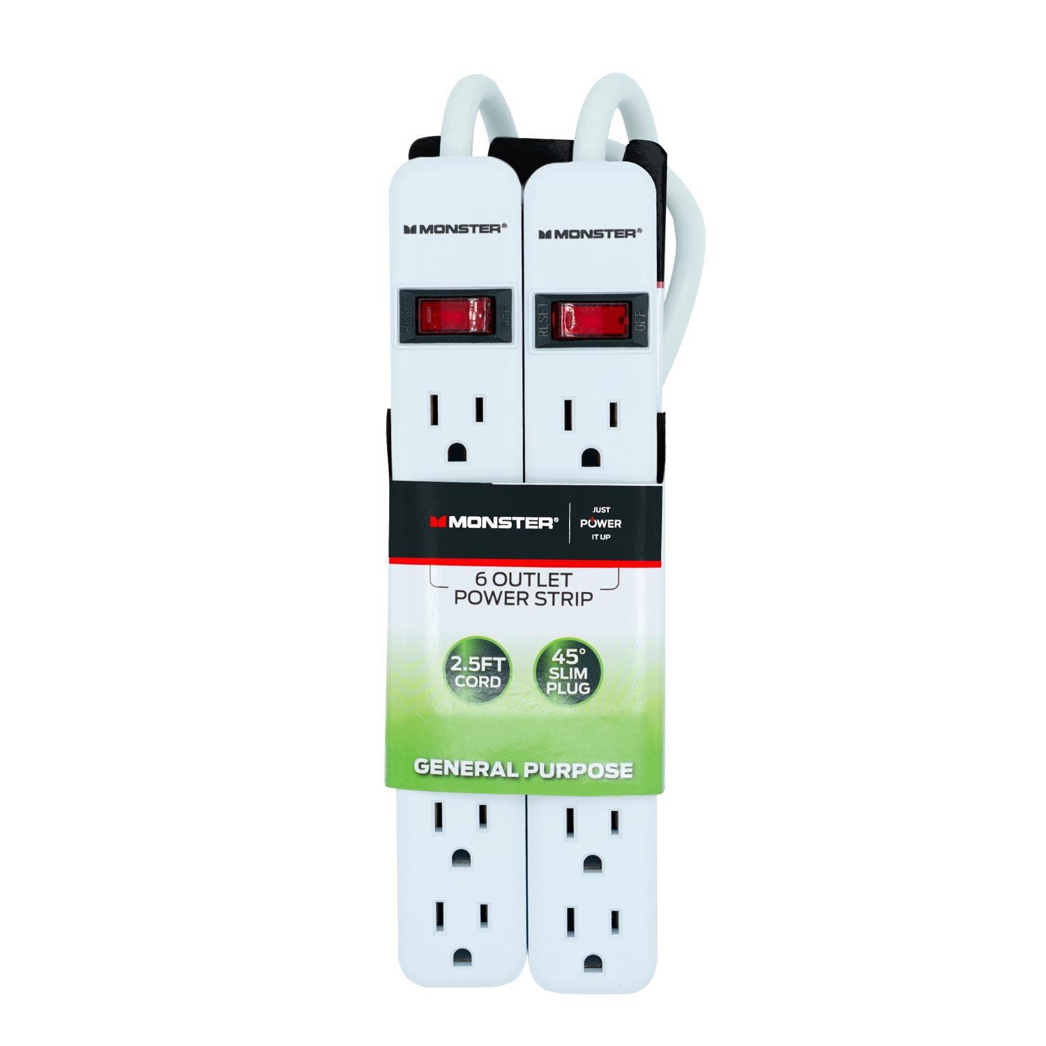 Monster Just Power It Up 2.5 ft. L 6 outlets Power Strip White