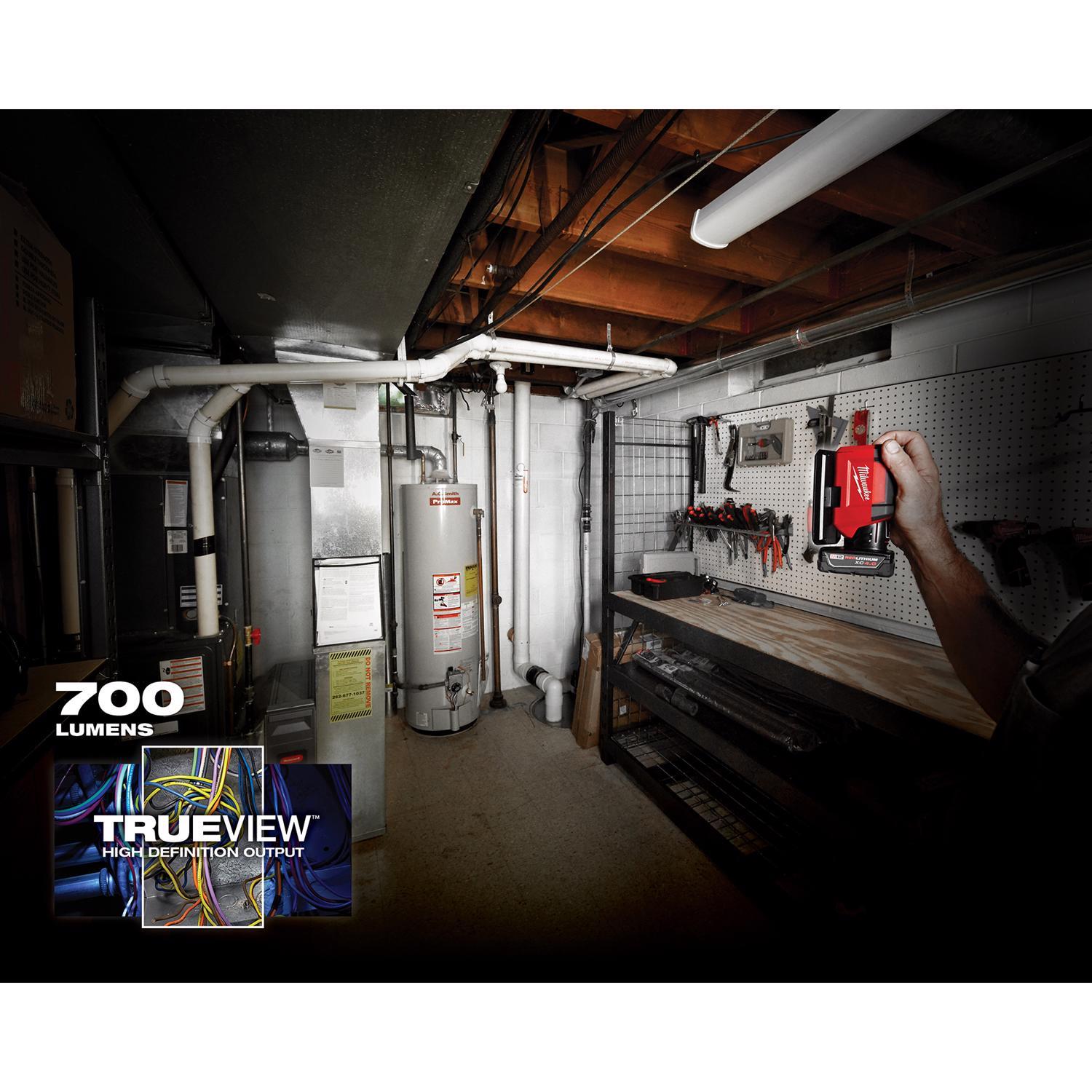 milwaukee 700 lumen flashlight 2367-20 M12 ROVER Service & Repair Flood Light with USB Charging tablet or other device so you can stay in contact on job sites with no power or even during blackouts Milwaukee Tool USB Rechargeable LED