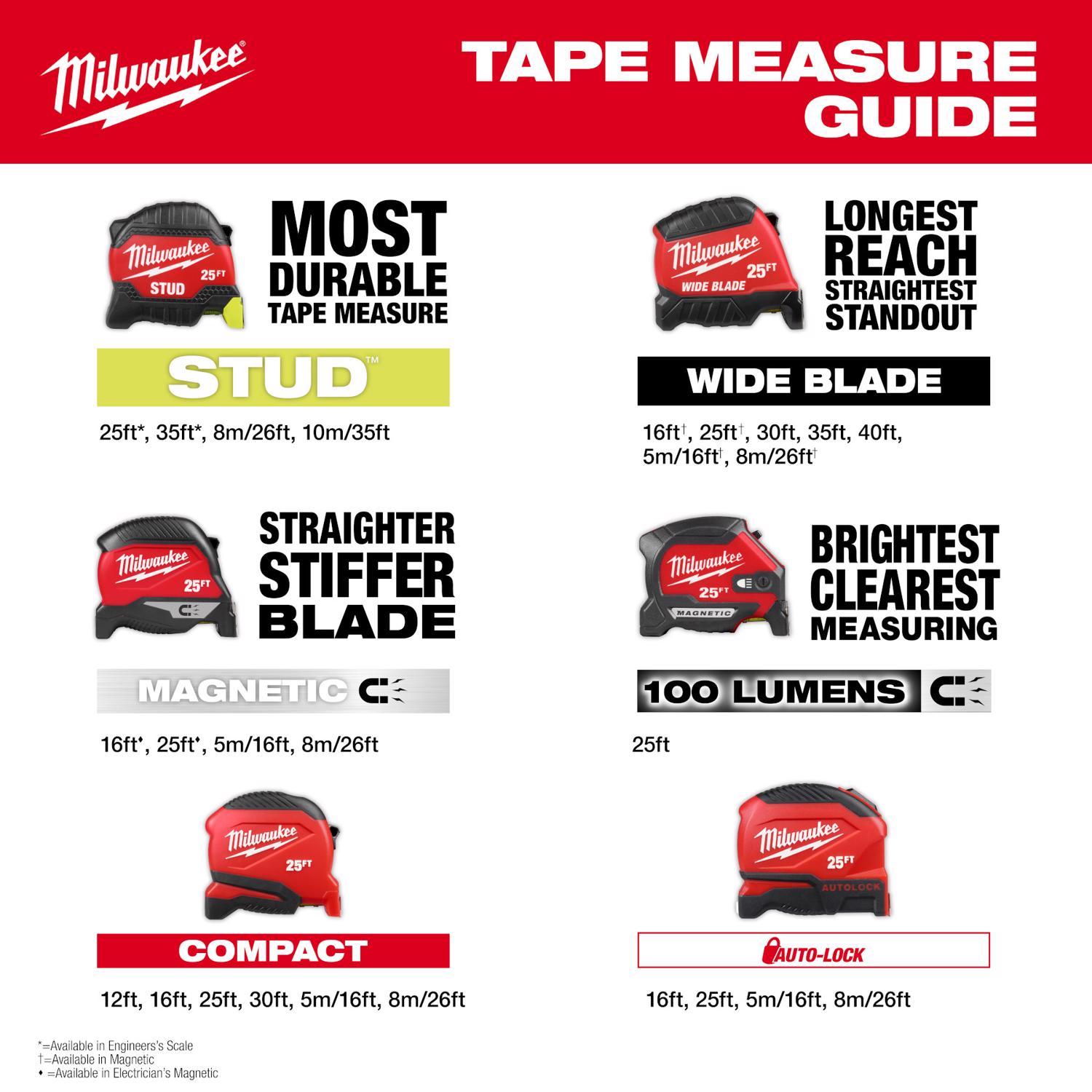 Milwaukee 26 ft. L X 1 in. W Compact Wide Blade Magnetic Tape Measure 1 pk