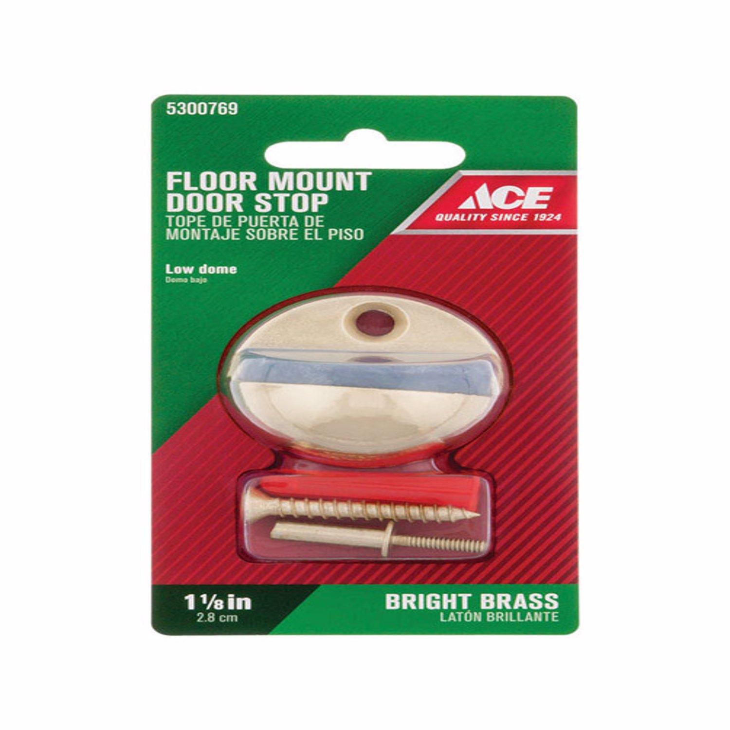 Ace 1-3/4 in. W Metal Bright Gold Door Stop Mounts to floor 1/4 in.