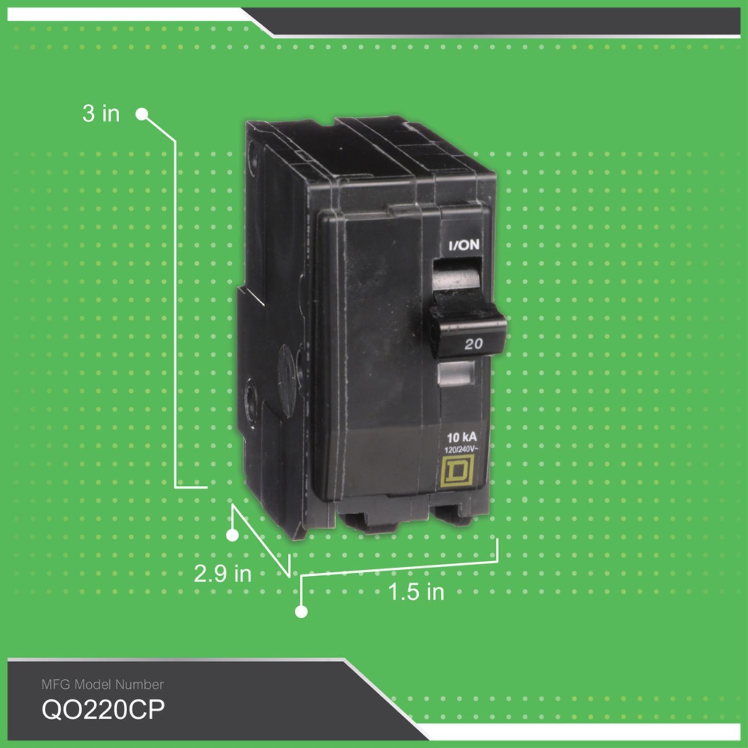 Square D QO 20 amps Plug In 2-Pole Circuit Breaker