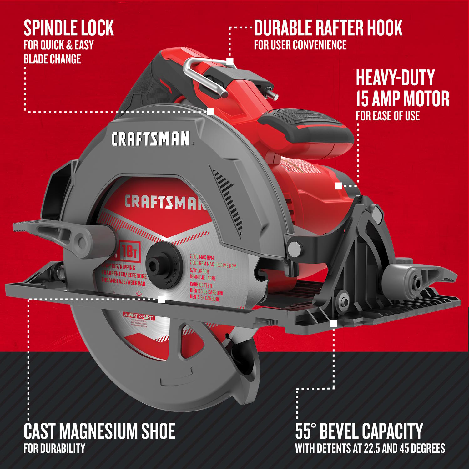 CRAFTSMAN 15 amps 7-1/4 in. Corded Brushed Circular Saw Tool Only