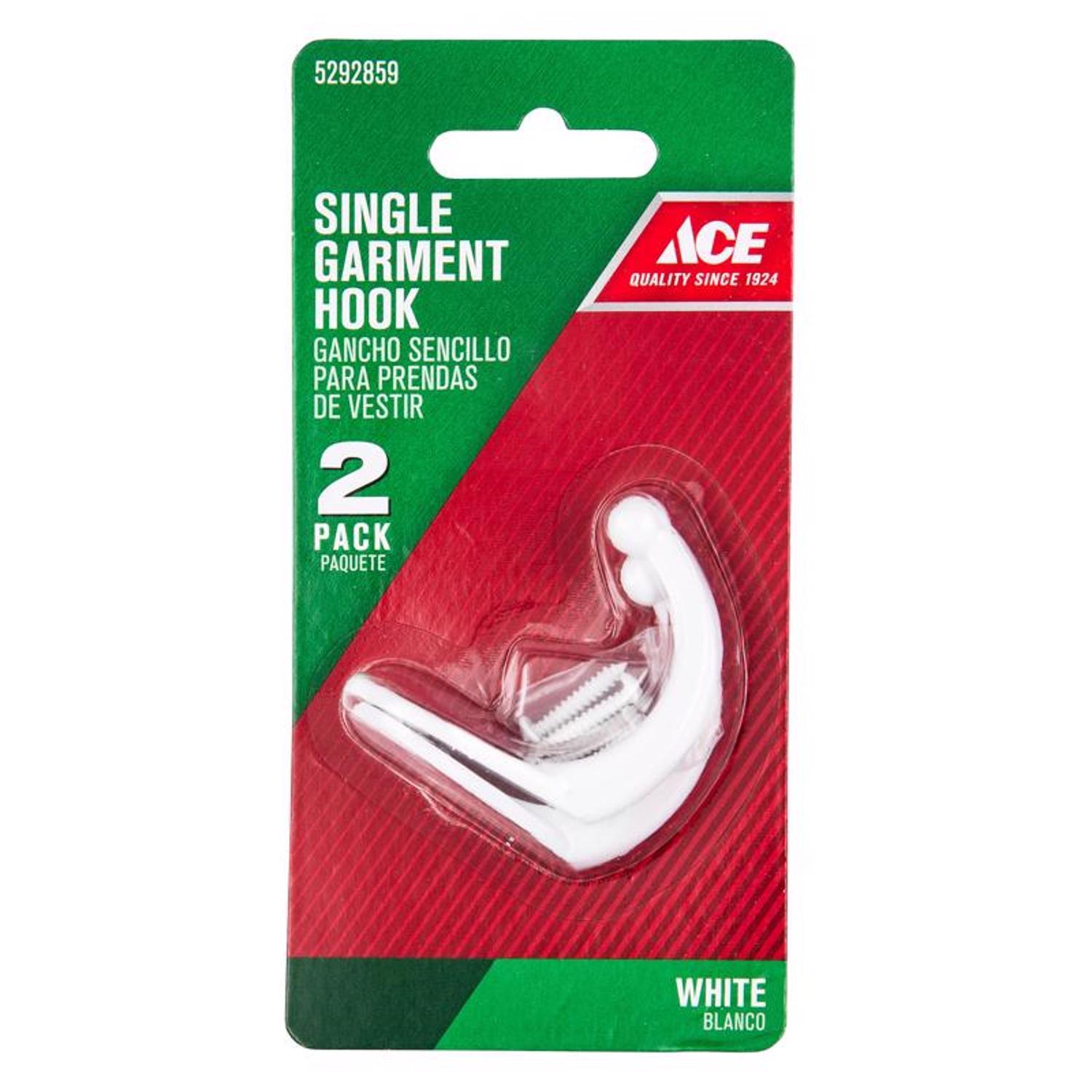 Ace 1-3/4 in. L White Metal Medium Single Garment Hook 2 pk