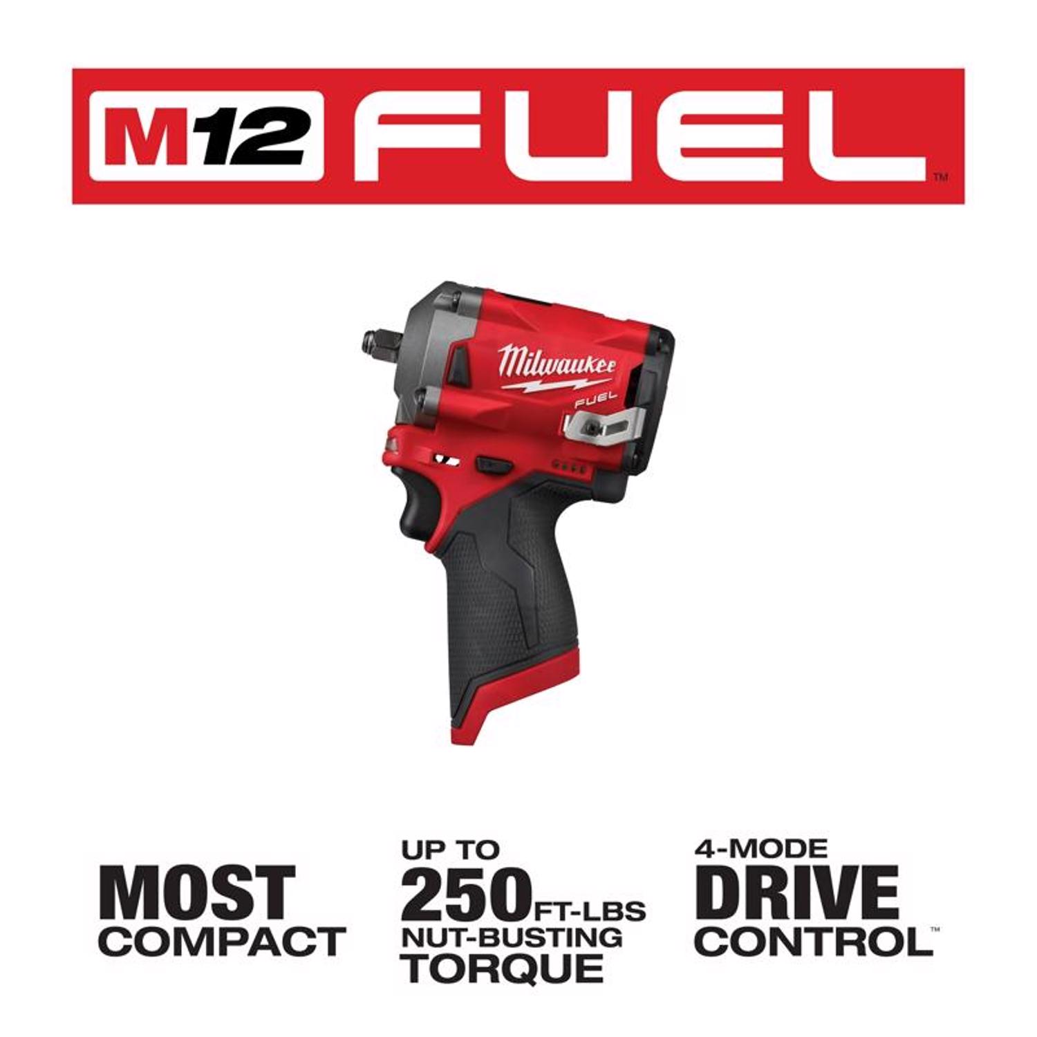 Milwaukee M12 FUEL 12 V 3/8 in. Cordless Brushless Stubby Impact Wrench Tool Only