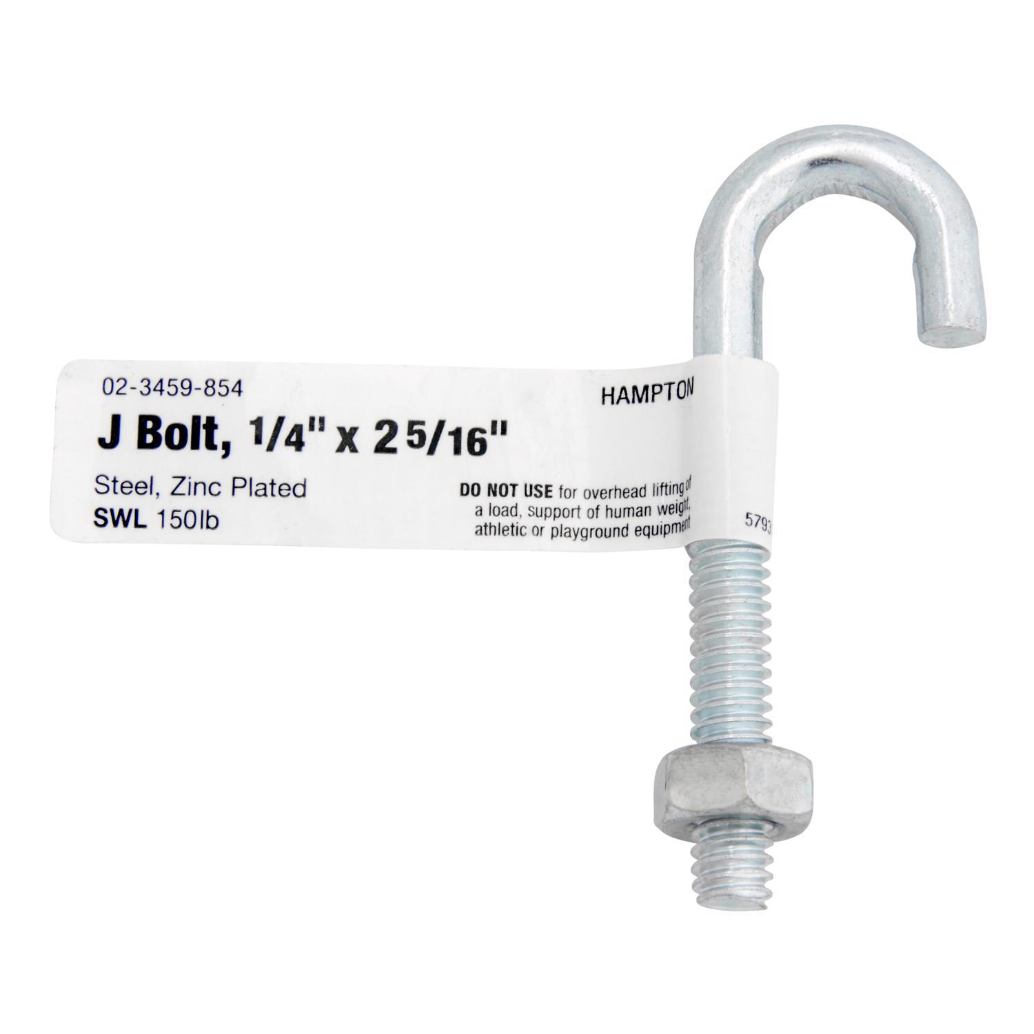Hampton Small Zinc-Plated Silver Zinc 0.6875 in. L J-Bolt 150 lb 1 pk