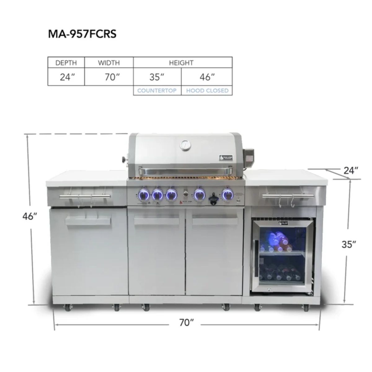 Mont Alpi MA-957RSFC 6 ft. Propane Outdoor Kitchen Island with Refrigerator