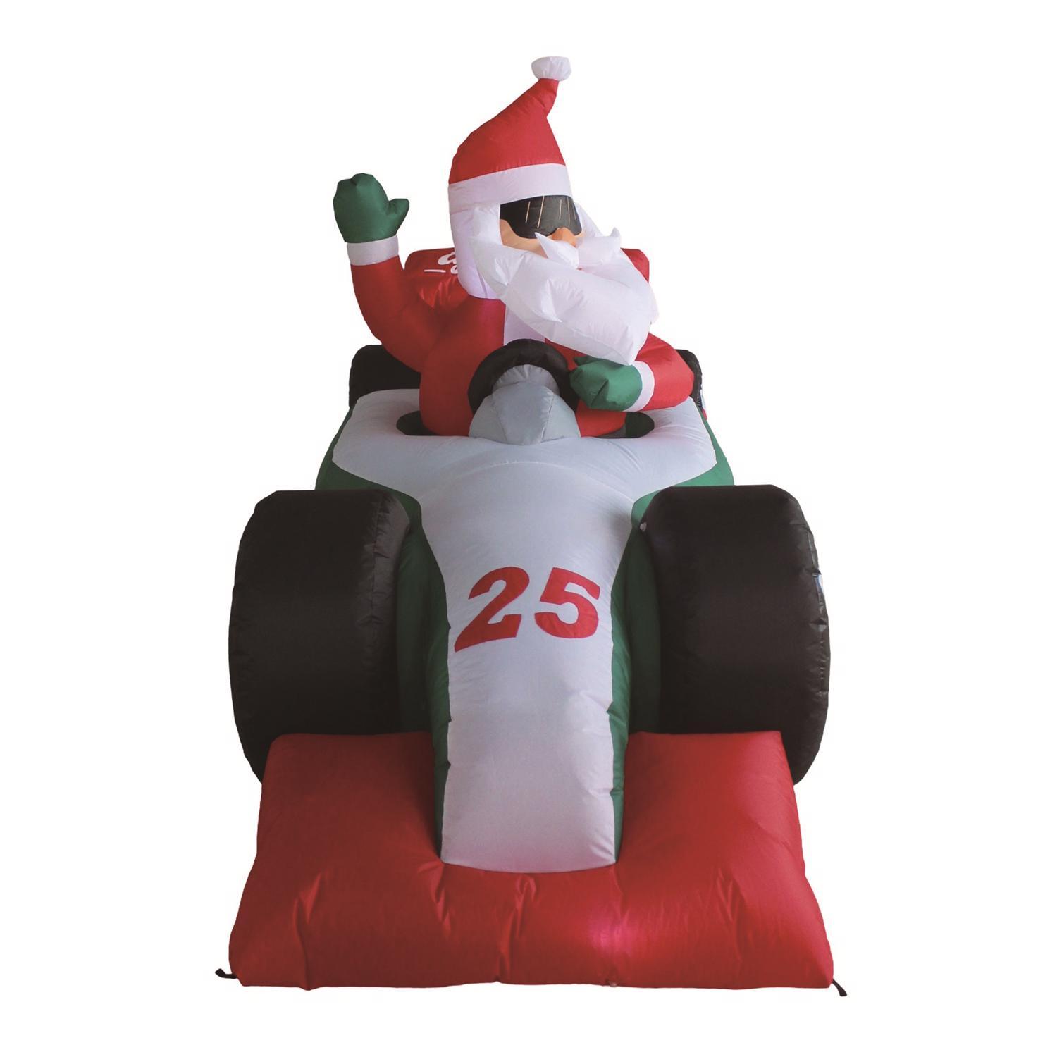 A Holiday Company LED Clear Santa with Race Car 4 ft. Inflatable