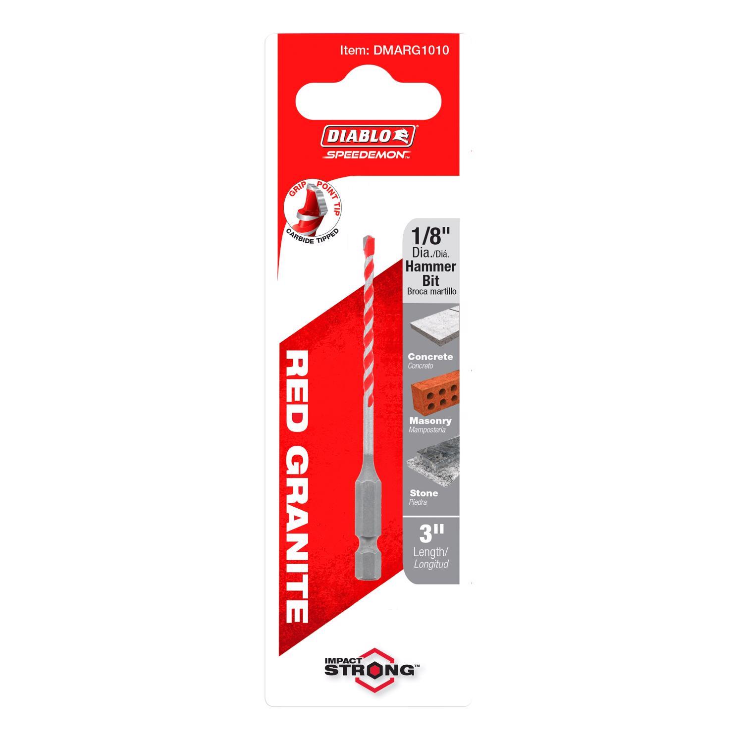 Diablo SPEEDemon 1/8 in. X 3 in. L Carbide Tipped Red Granite Hammer Drill Bit Hex Shank 1 pk