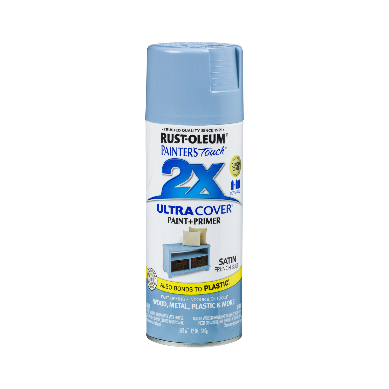 Rust-Oleum Painter's Touch 2X Ultra Cover Satin French Blue Paint+Primer Spray Paint 12 oz
