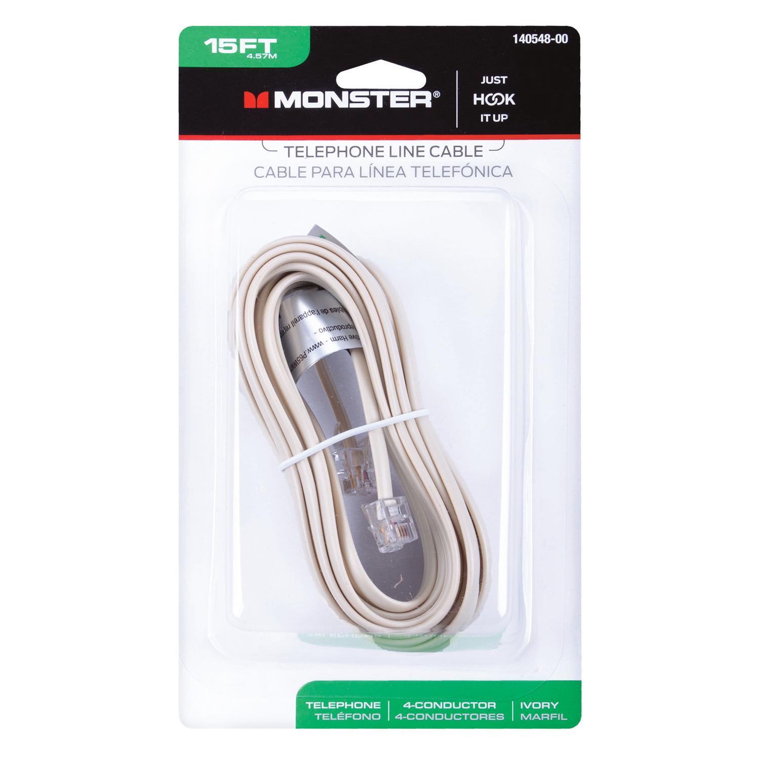 Monster Just Hook It Up 15 ft. L Ivory Modular Telephone Line Cable