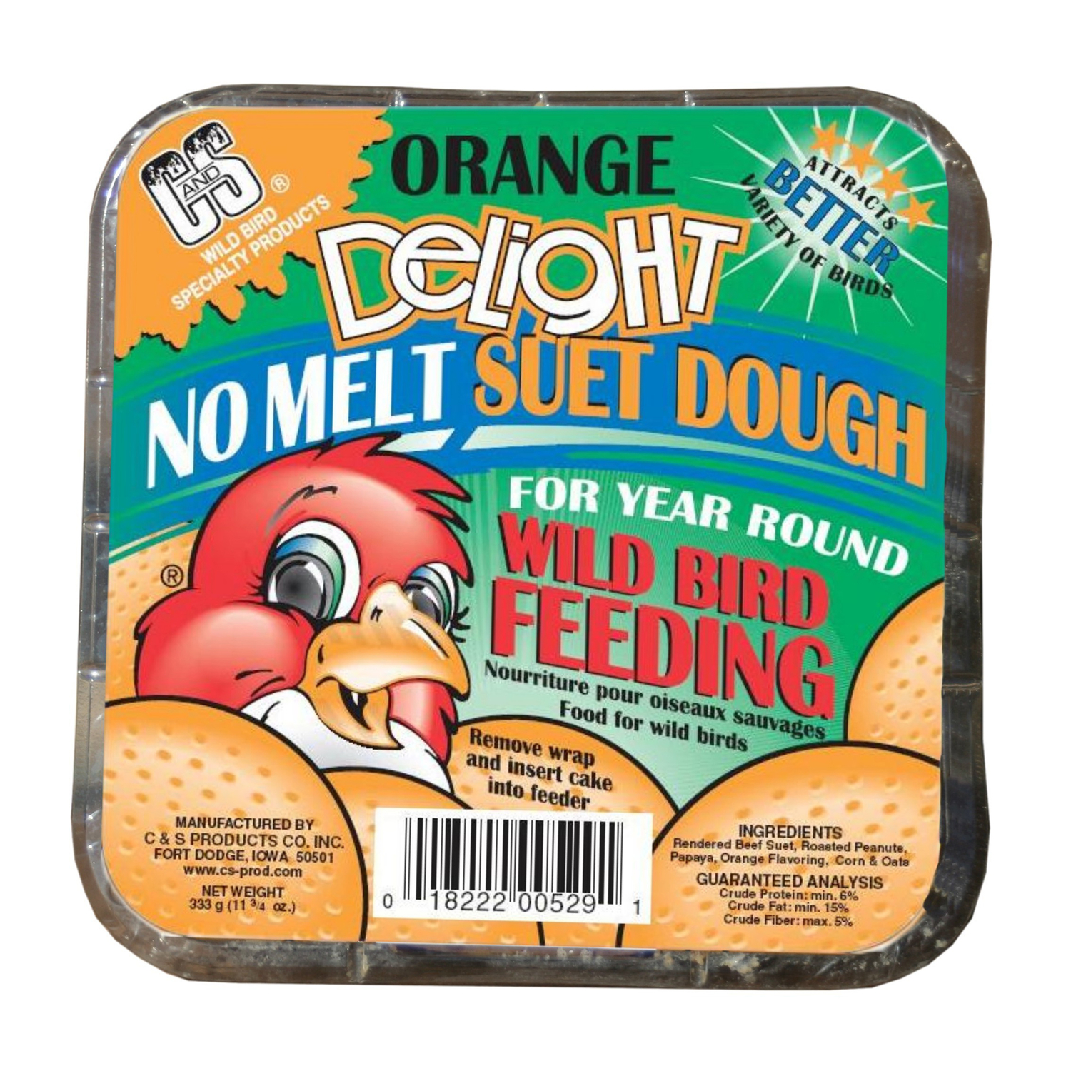 C&S Products Orange Delight Assorted Species Beef Suet Wild Bird Food 11.75 oz