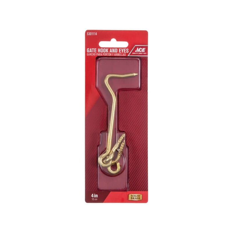 Ace 4 in. L Brass Gate Hook and Eye 1 pk