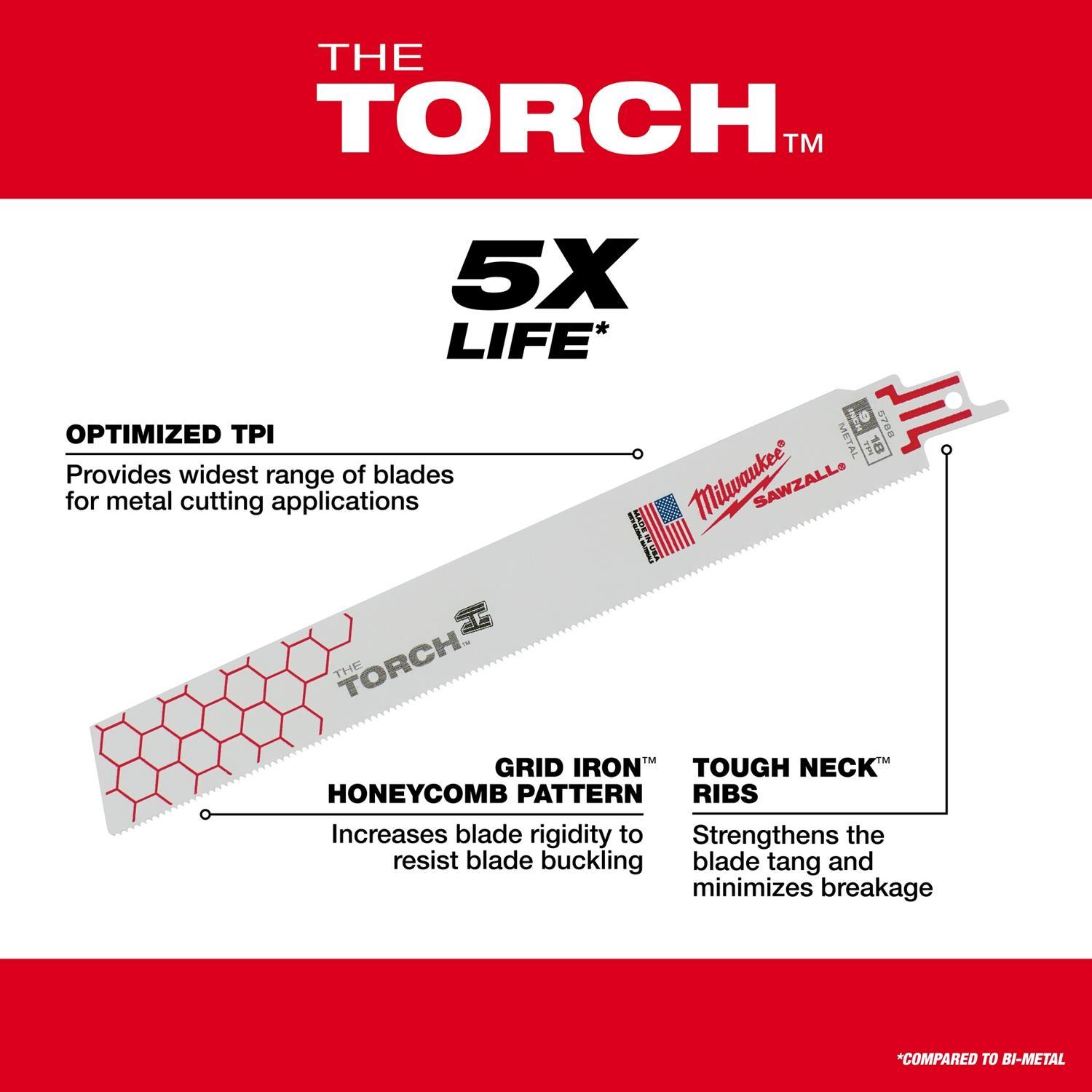 Milwaukee The Torch 9 in. Bi-Metal Reciprocating Saw Blade 14 TPI 5 pk