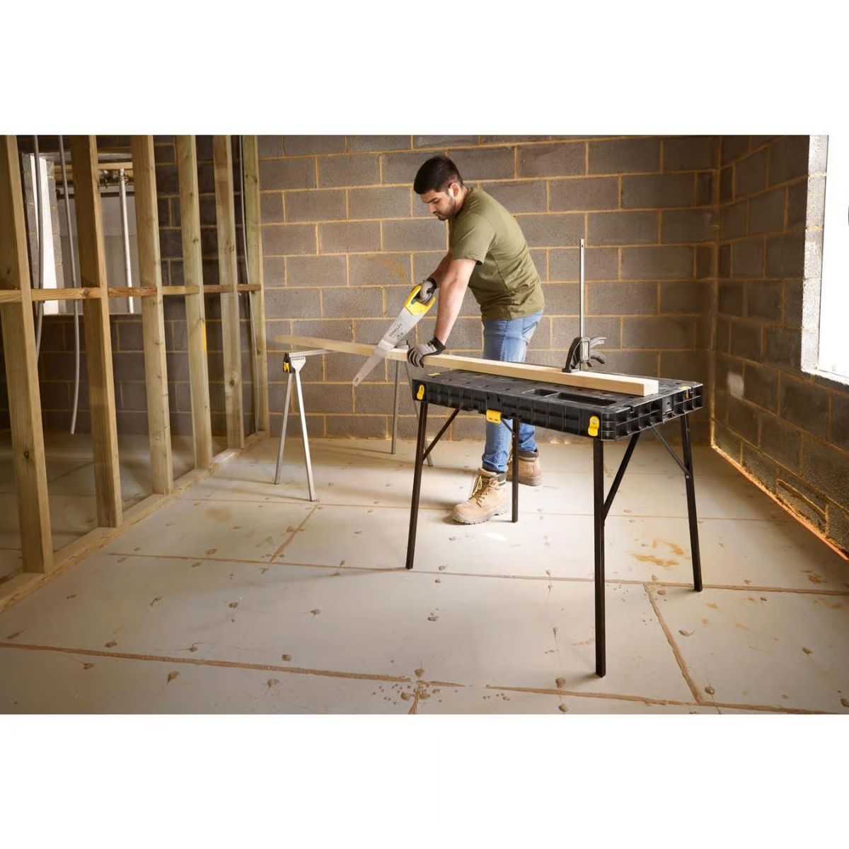STANLEY 33.5 in. L x 23.5 in. W x 29 in. H Folding Workbench 700 lb. cap.