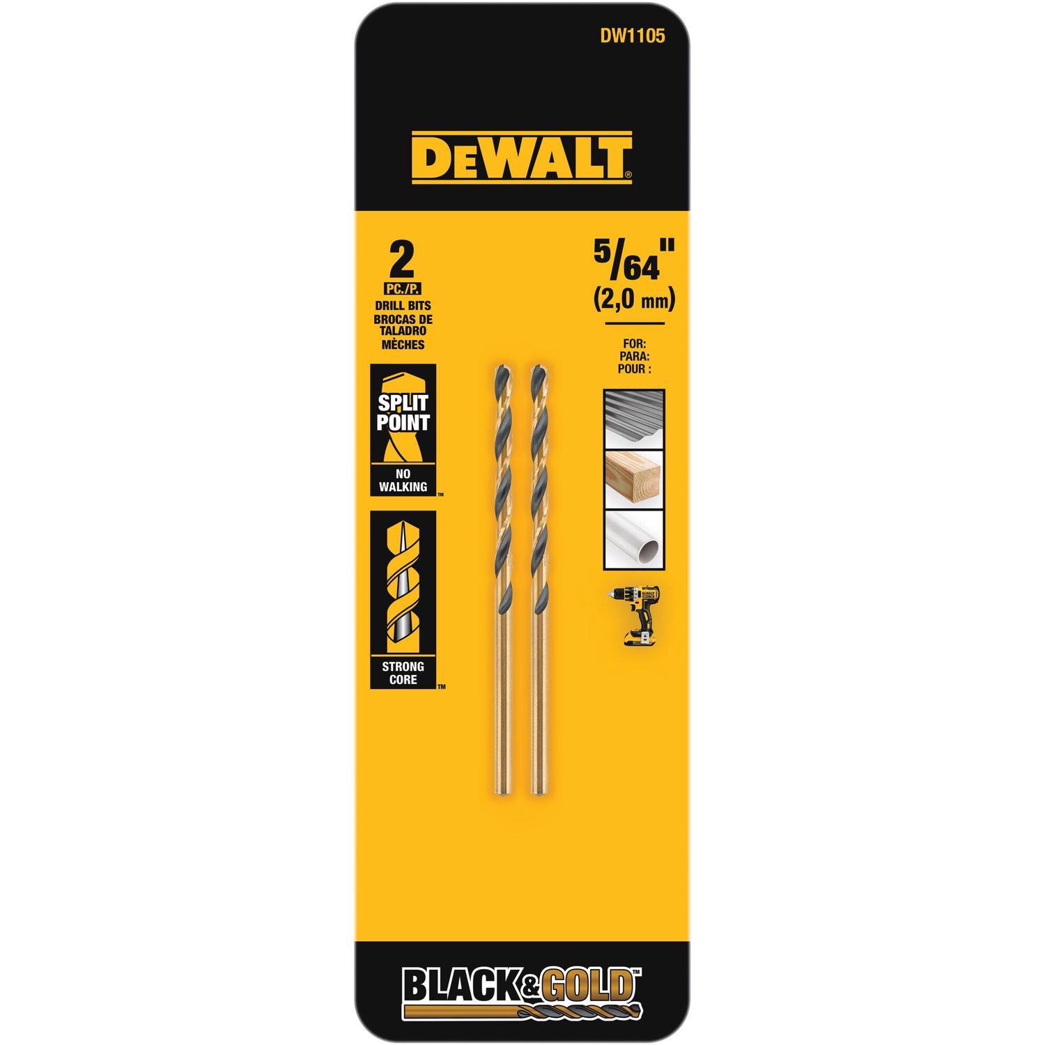 DEWALT Black & Gold 5/64 in. X 2.25 in. L High Speed Steel Twist Drill Bit Straight Shank 2 pc