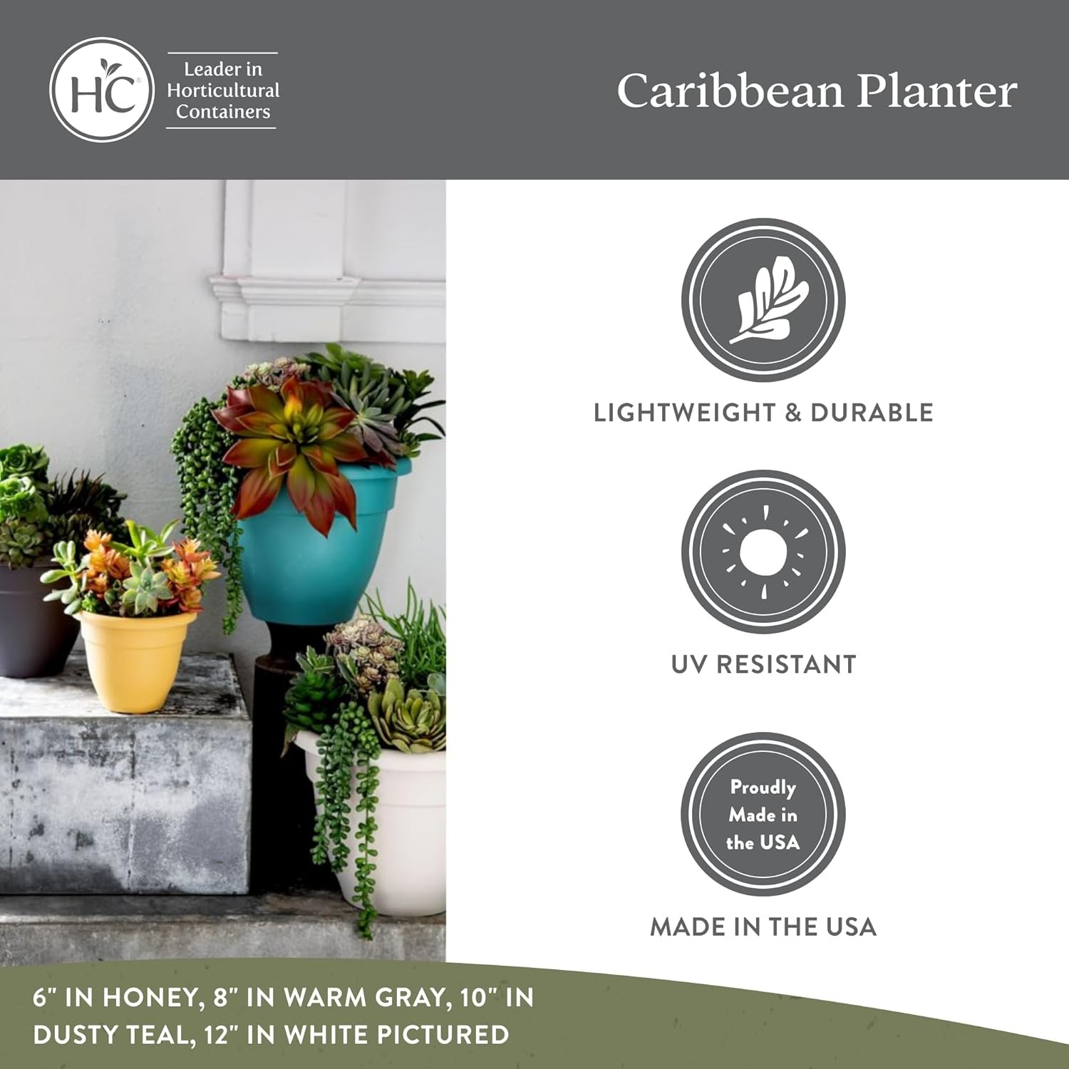 The HC Companies Caribbean Planter Pot - Outdoor & Indoor Plant Pot with Drainage Hole & Plug - Rolled Rim Plastic Pots for Plants & Flowers - Decorative Plant Pot (6 in. Black, Pack of 1)