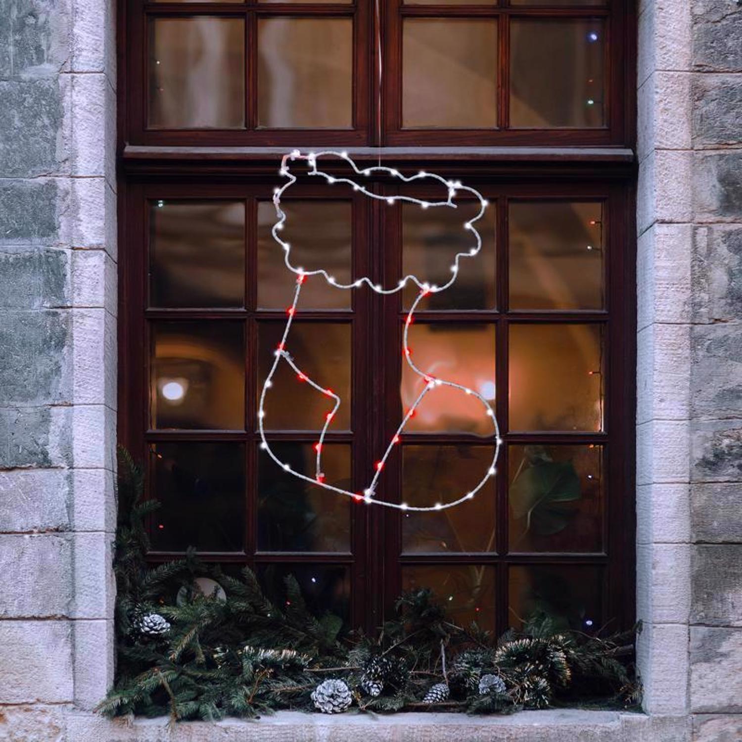 Celebrations LED Red/White Stocking Silhouette 15 in. Hanging Decor