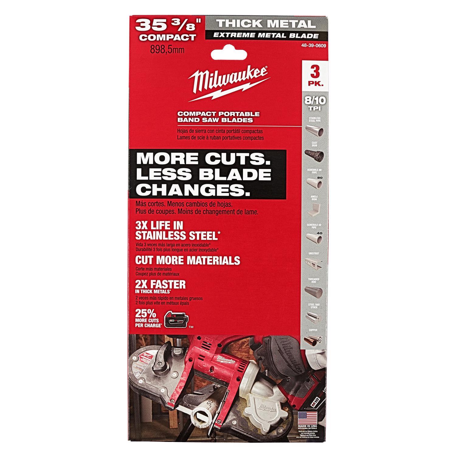 Milwaukee 35.38 in. L X 11.26 in. W Metal Compact Band Saw Blade 8/10 TPI Variable teeth 3 pk