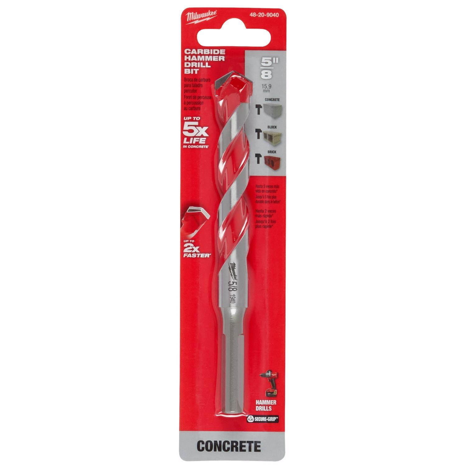 Milwaukee Shockwave 5/8 in. X 6 in. L Carbide Hammer Drill Bit 3-Flat Shank 1 pk